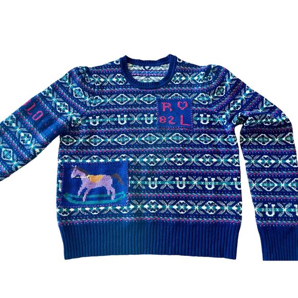 RARE HTF SOLD OUT Polo Ralph Lauren Cashmere Fair Isle Puff Sleeve Sweater sz L - Picture 5 of 16